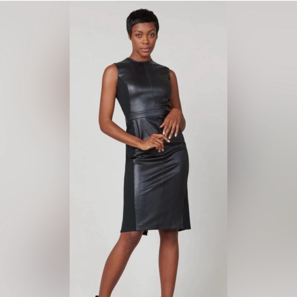 Womens Spanx Faux Leather Combo Fitted Dress Size Small New 20393r